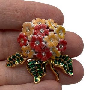 Vintage Joan Rivers enamel bouquet flowers brooch pin lapel pink peach